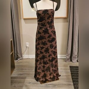 Chic Brown & Black Floral Maxi Dress M